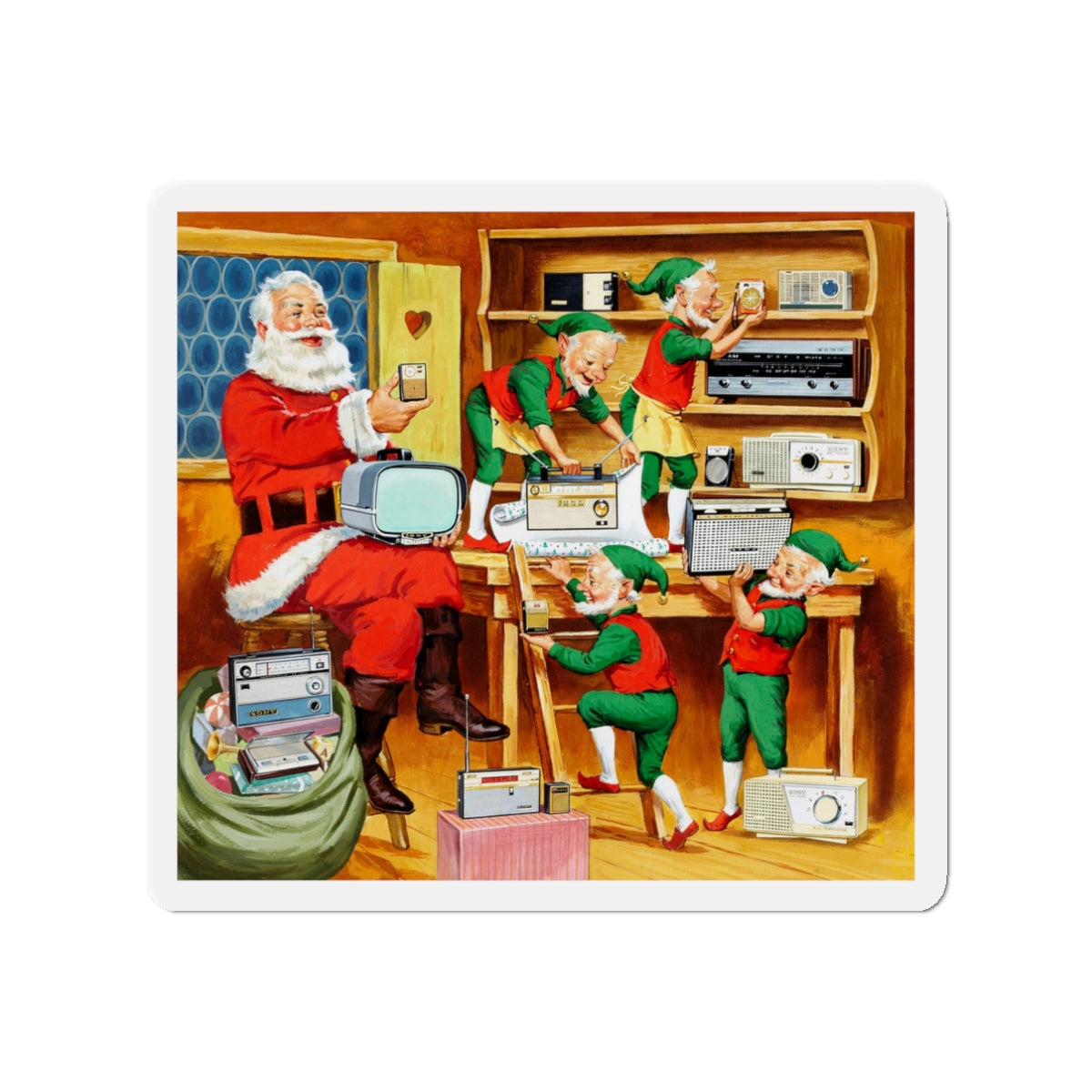 Santa's Helpers, Sony Electronics ad illustration (Magazine Illustration) Refrigerator Magnet-3" x 3"-The Sticker Space