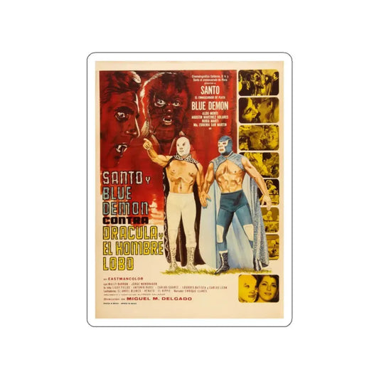 SANTO AND BLUE DEMON VS DRACULA AND THE WOLF MAN 1973 Movie Poster STICKER Vinyl Die-Cut Decal 2 Inch - The Sticker Space