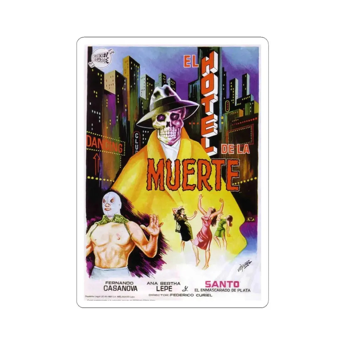 SANTO IN THE HOTEL OF DEATH 1963 Movie Poster - STICKER Vinyl Kiss-Cut Decal 4 Inch White - The Sticker Space