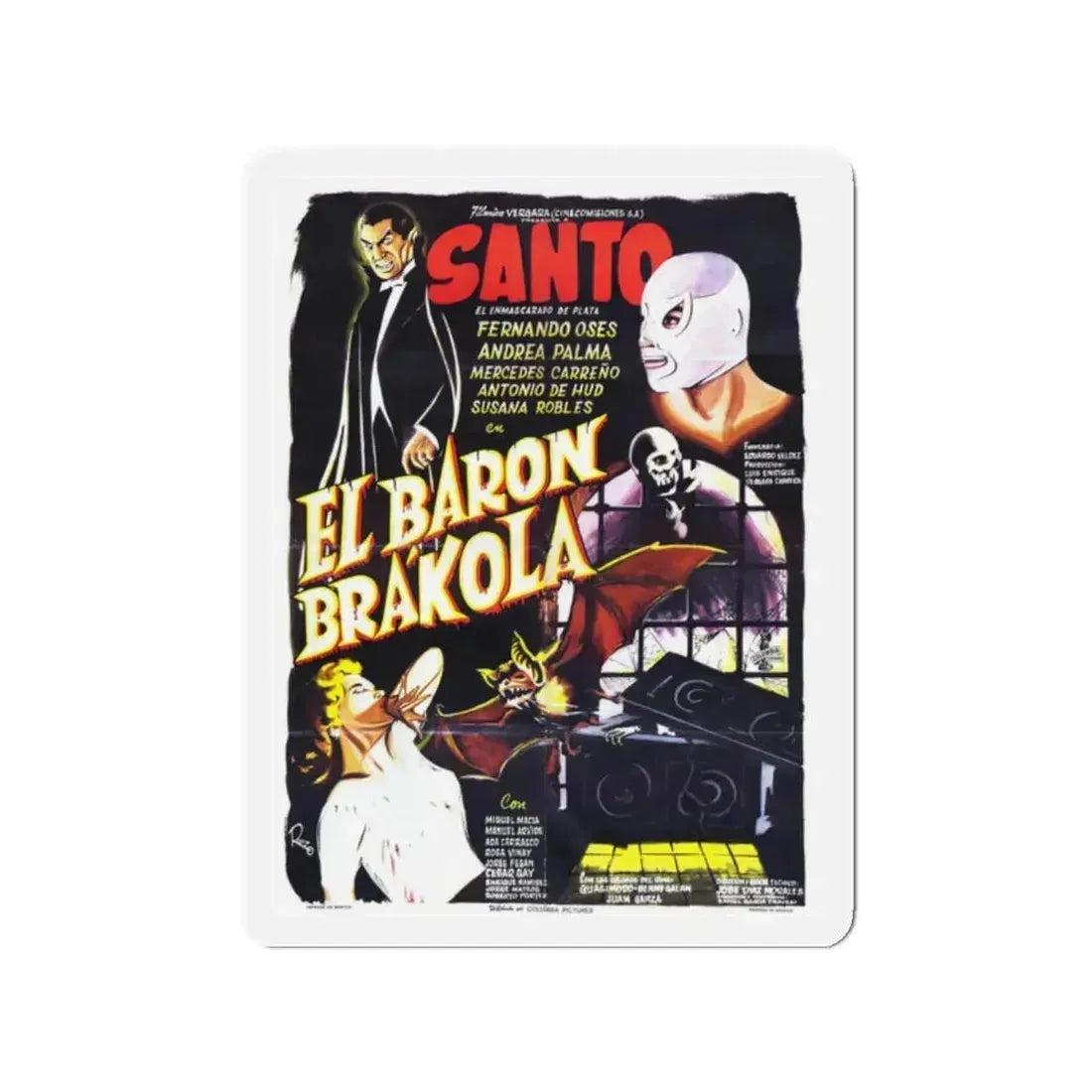 SANTO VS BARON BRAKOLA 1967 Movie Poster - Refrigerator Magnet 2 Inch Die-Cut - The Sticker Space