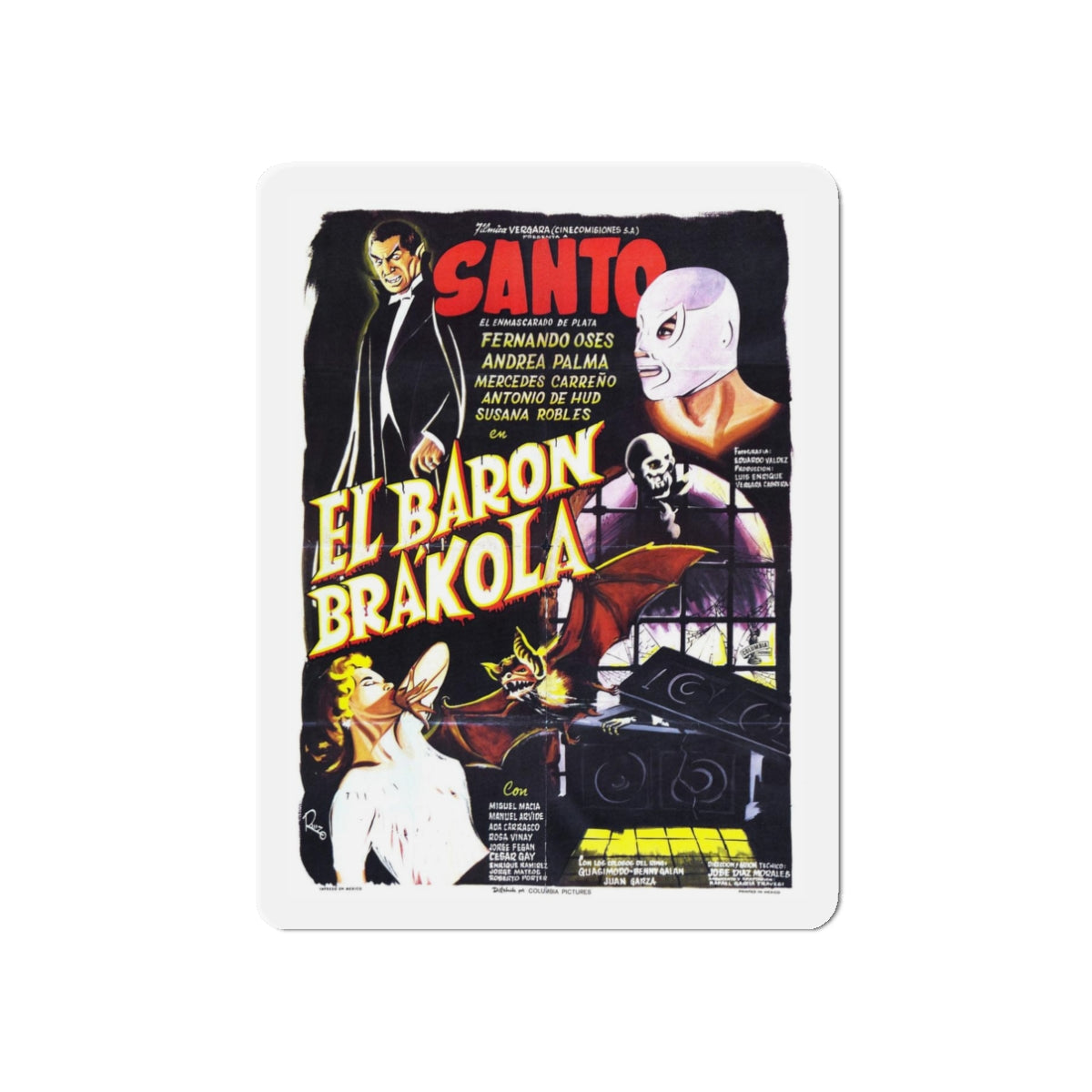 SANTO VS BARON BRAKOLA 1967 Movie Poster - Refrigerator Magnet-3" x 3"-The Sticker Space