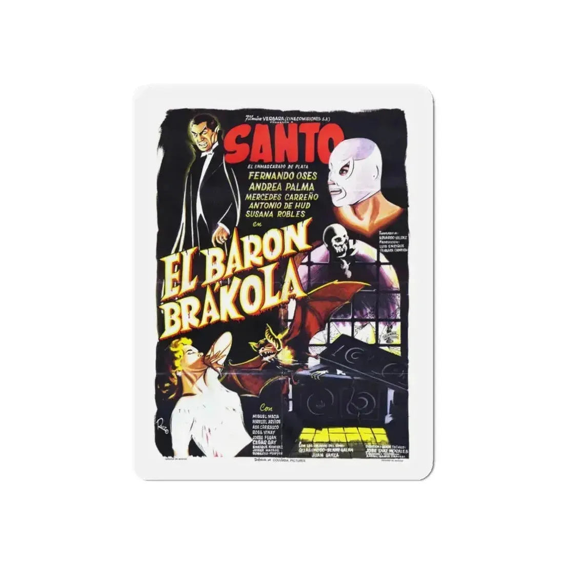 SANTO VS BARON BRAKOLA 1967 Movie Poster - Refrigerator Magnet 3 Inch Die-Cut - The Sticker Space