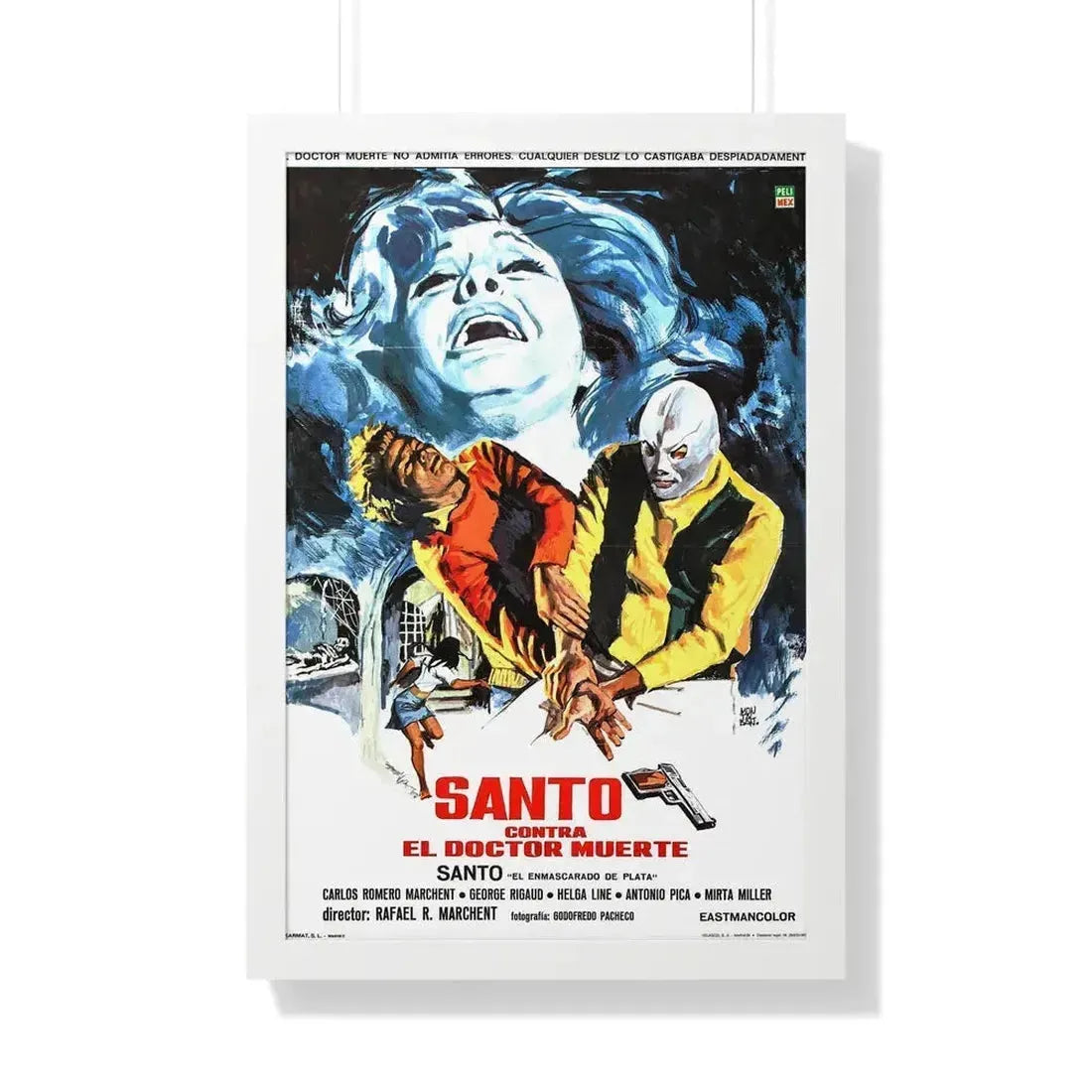SANTO VS DOCTOR DEATH 1973 - Framed Movie Poster 20" x 30" White - The Sticker Space