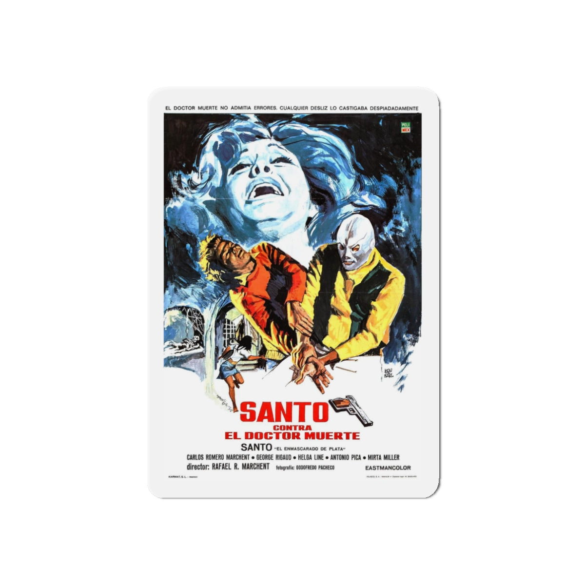 SANTO VS DOCTOR DEATH 1973 Movie Poster - Refrigerator Magnet-3" x 3"-The Sticker Space