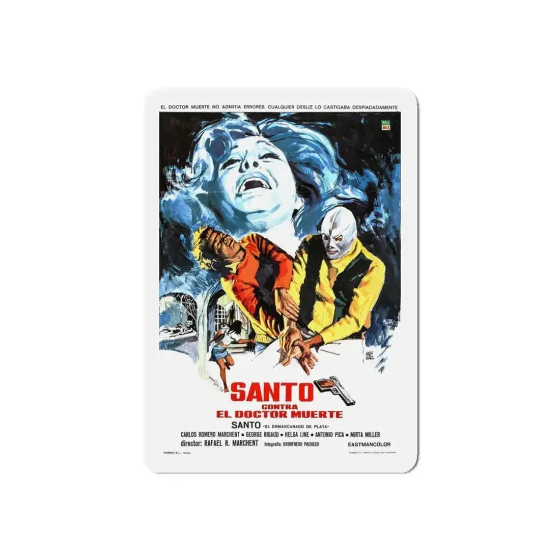 SANTO VS DOCTOR DEATH 1973 Movie Poster - Refrigerator Magnet 4 Inch Die-Cut - The Sticker Space