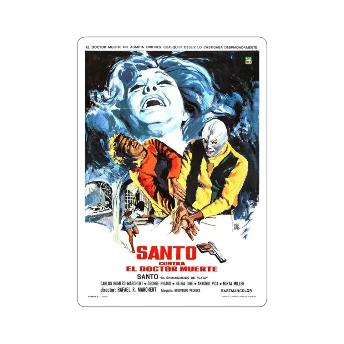 SANTO VS DOCTOR DEATH 1973 Movie Poster - STICKER Vinyl Kiss-Cut Decal 4 Inch White - The Sticker Space