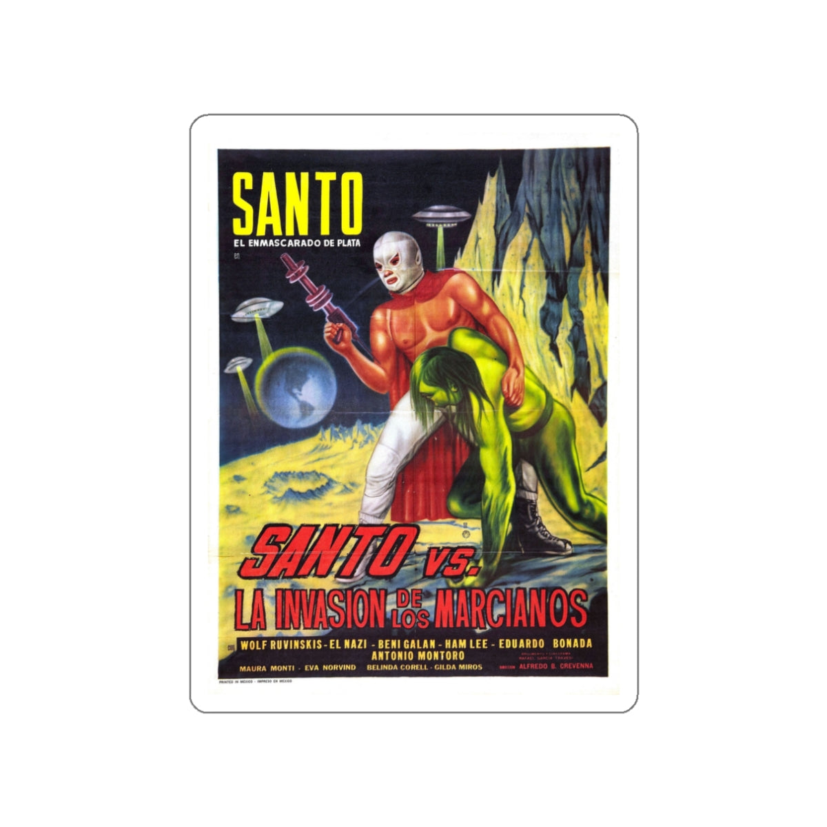 SANTO VS THE MARTIAN INVASION 1967 Movie Poster STICKER Vinyl Die-Cut Decal-White-The Sticker Space