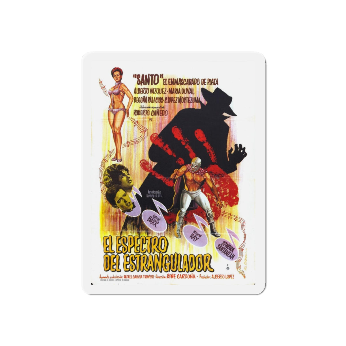 SANTO VS THE STRANGLER 1963 Movie Poster - Refrigerator Magnet-3" x 3"-The Sticker Space