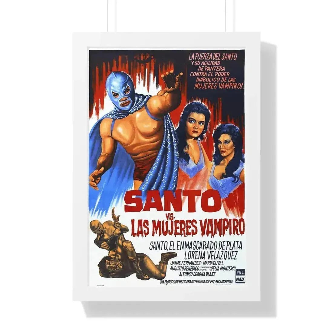 SANTO VS THE VAMPIRE WOMEN 1962 - Framed Movie Poster 16″ x 24″ White - The Sticker Space