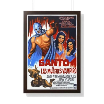 SANTO VS THE VAMPIRE WOMEN 1962 - Framed Movie Poster 20" x 30" Walnut - The Sticker Space