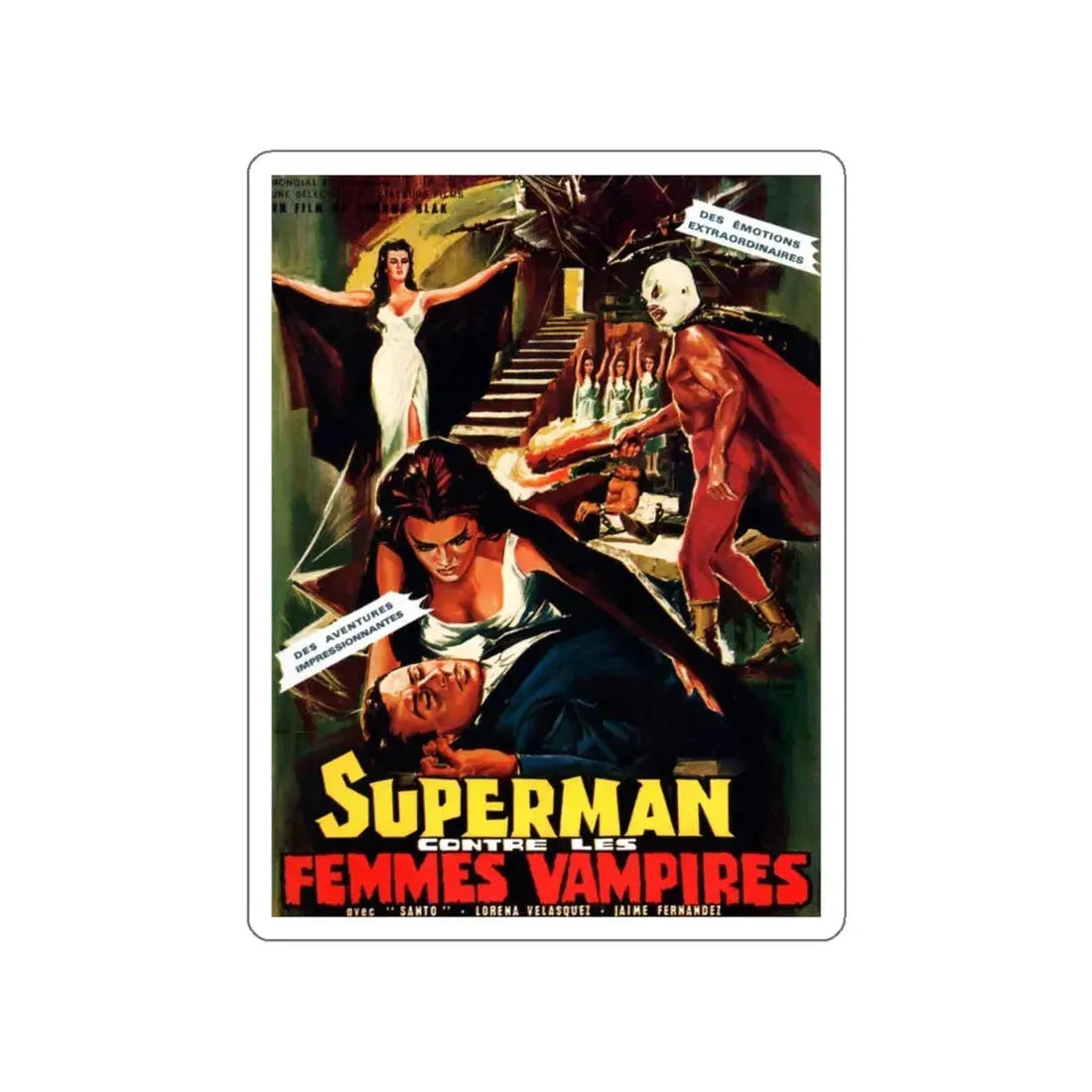 SANTO VS THE VAMPIRE WOMEN (FRENCH) 1962 Movie Poster STICKER Vinyl Die-Cut Decal 4 Inch - The Sticker Space