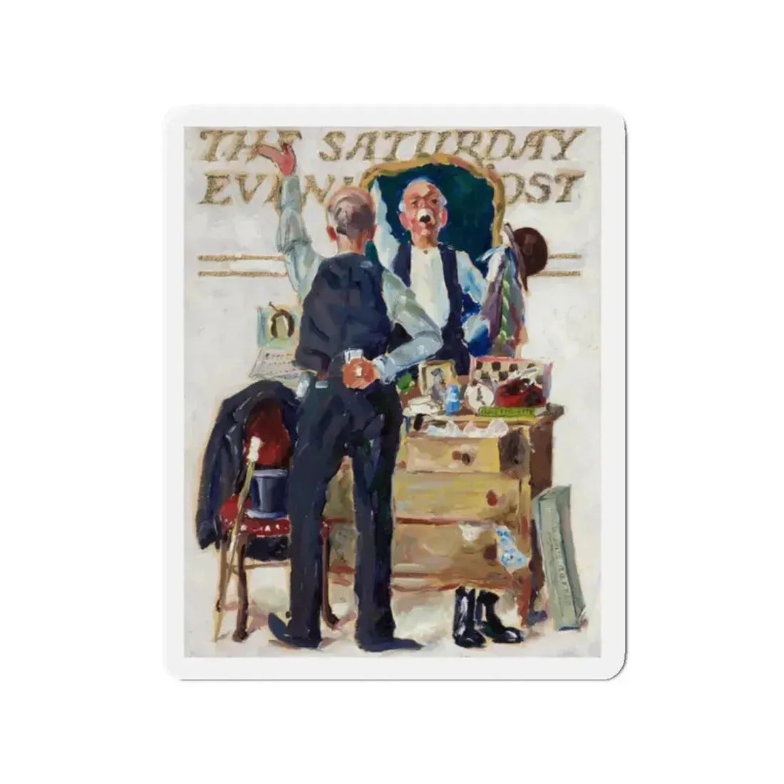 Saturday Evening Post preliminary cover study (Magazine Illustration) Refrigerator Magnet 2 Inch Die-Cut - The Sticker Space