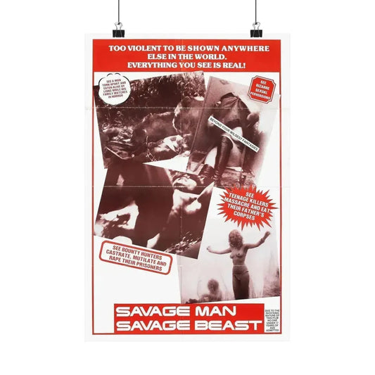 SAVAGE MAN SAVAGE BEAST 1975 - Paper Movie Poster 12″ x 18″ Matte - The Sticker Space