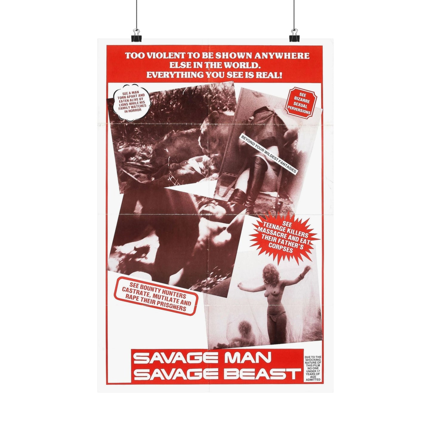 SAVAGE MAN SAVAGE BEAST 1975 - Paper Movie Poster-16″ x 24″-The Sticker Space