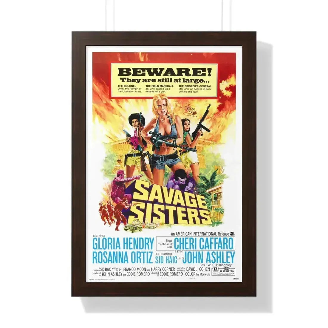 SAVAGE SISTERS 1974 - Framed Movie Poster 16″ x 24″ Walnut - The Sticker Space