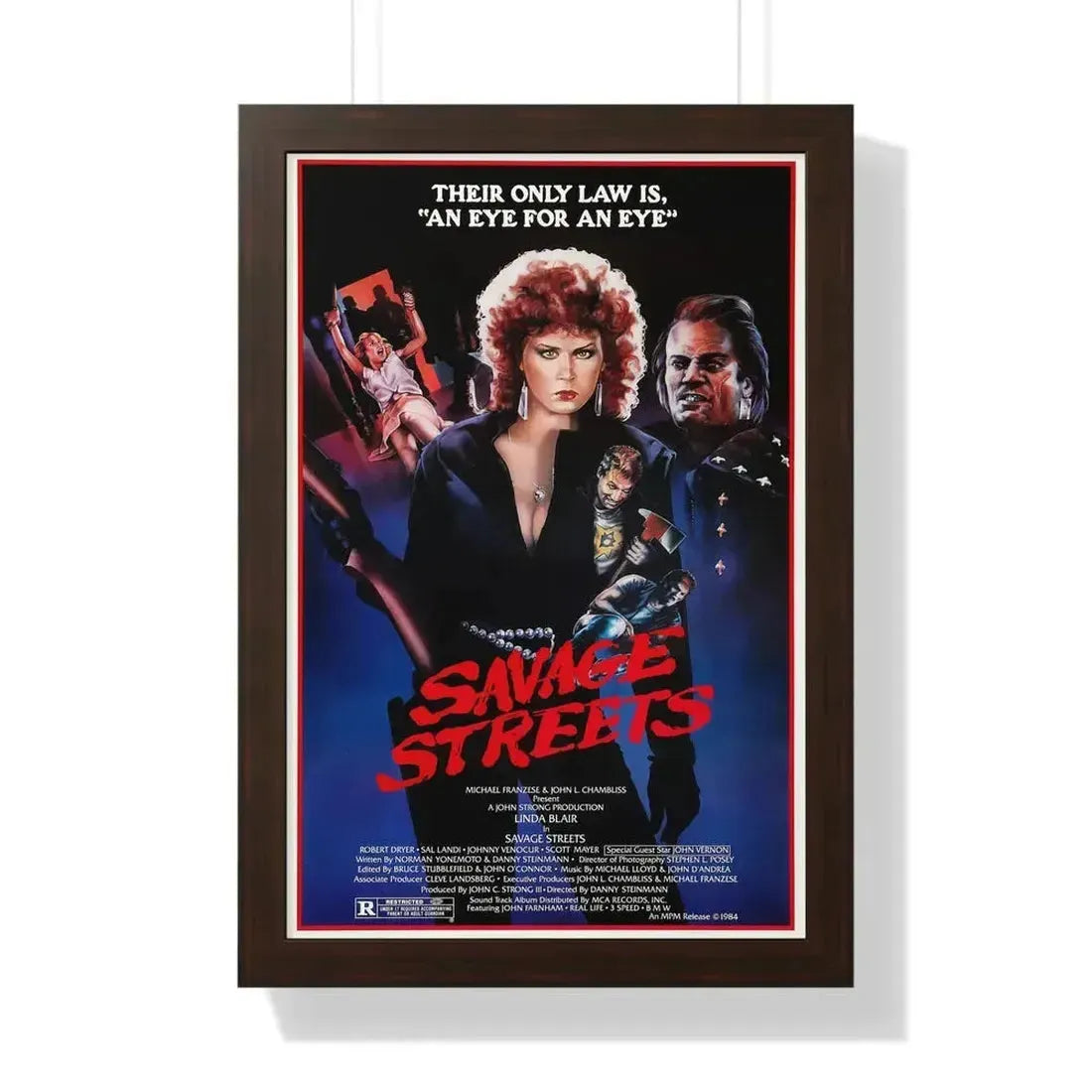 SAVAGE STREETS (3) 1984 - Framed Movie Poster 16″ x 24″ Walnut - The Sticker Space