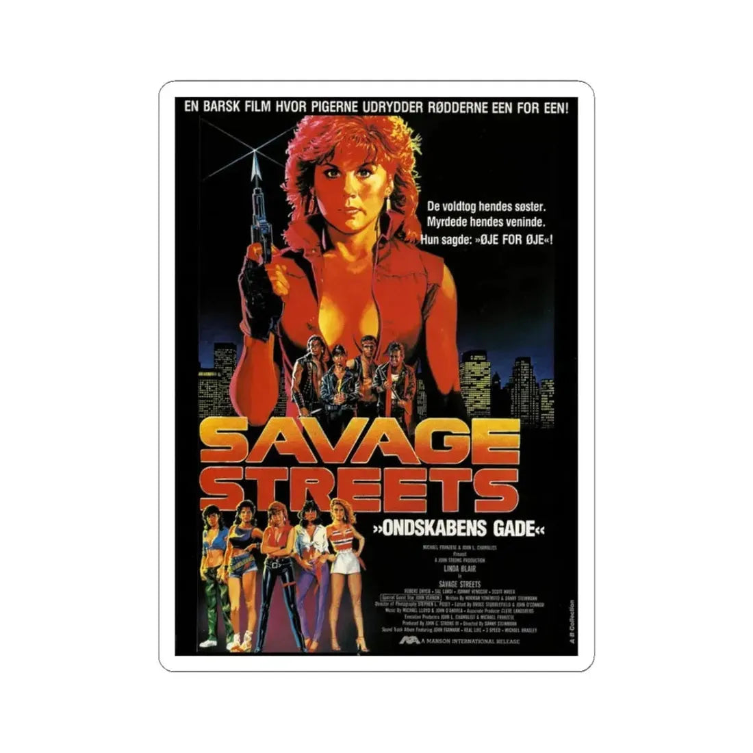 SAVAGE STREETS (DANISH) 1984 Movie Poster - STICKER Vinyl Kiss-Cut Decal 3 Inch White - The Sticker Space