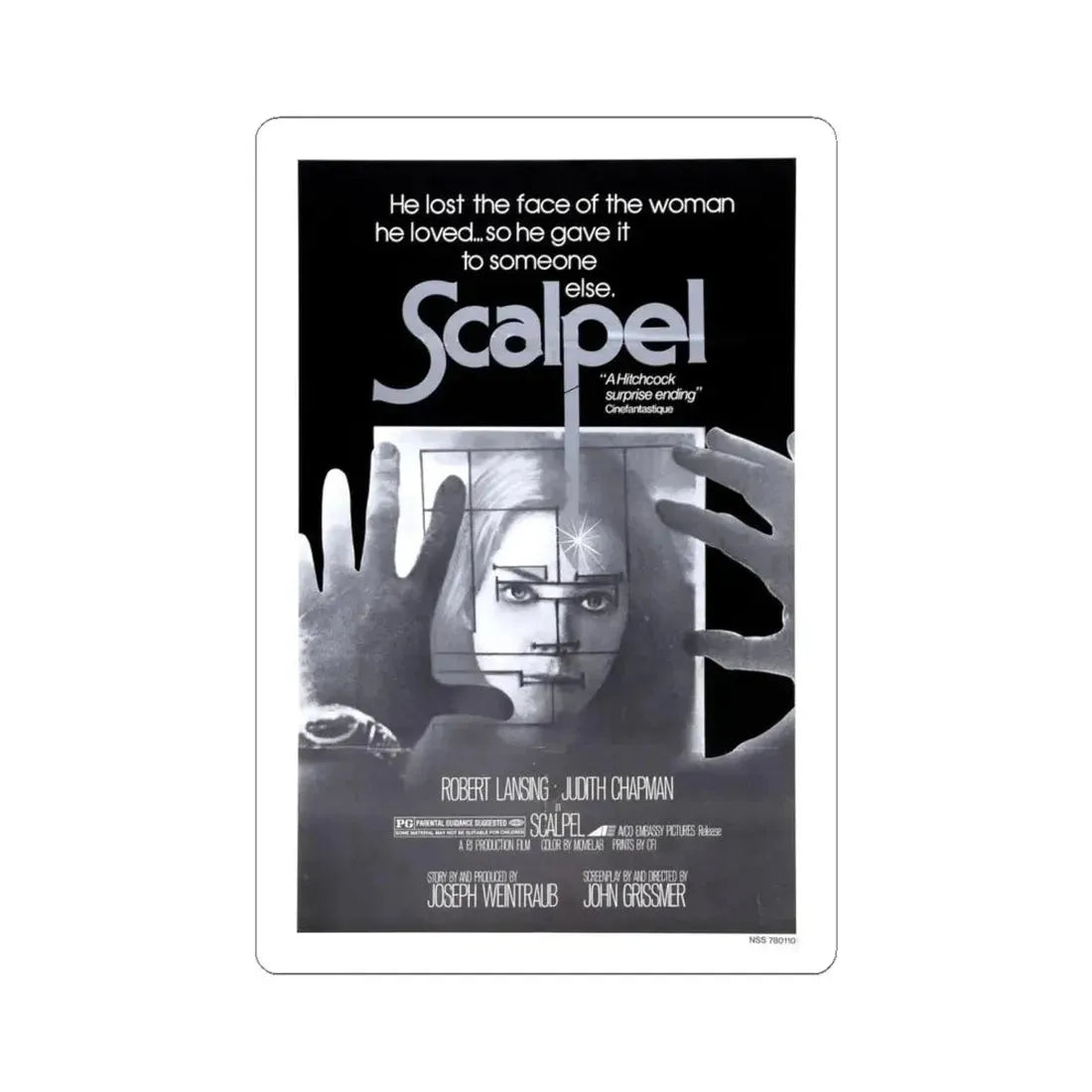 SCALPEL 1977 Movie Poster - STICKER Vinyl Kiss-Cut Decal 6 Inch White - The Sticker Space
