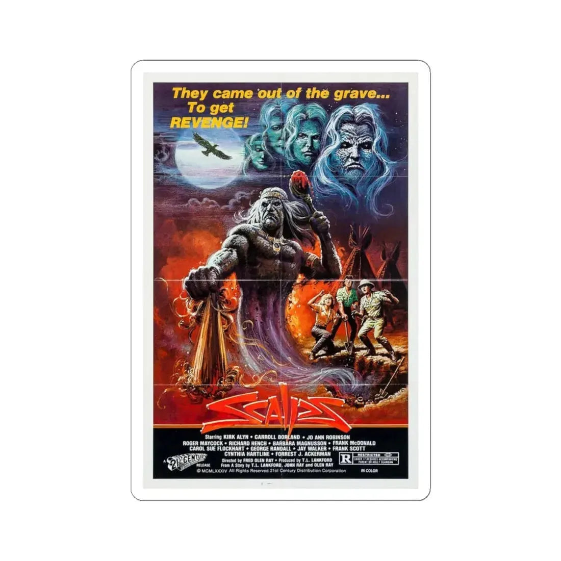 SCALPS 1983 Movie Poster - STICKER Vinyl Kiss-Cut Decal 6 Inch White - The Sticker Space