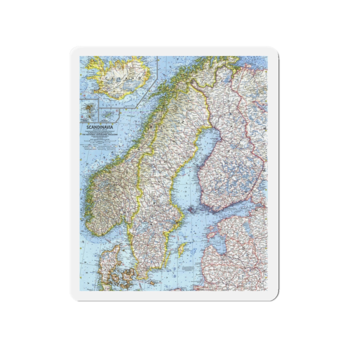 Scandinavia (1963) (Map) Refrigerator Magnet-2" x 2"-The Sticker Space