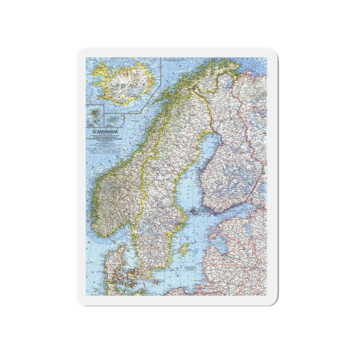 Scandinavia (1963) (Map) Refrigerator Magnet-3" x 3"-The Sticker Space