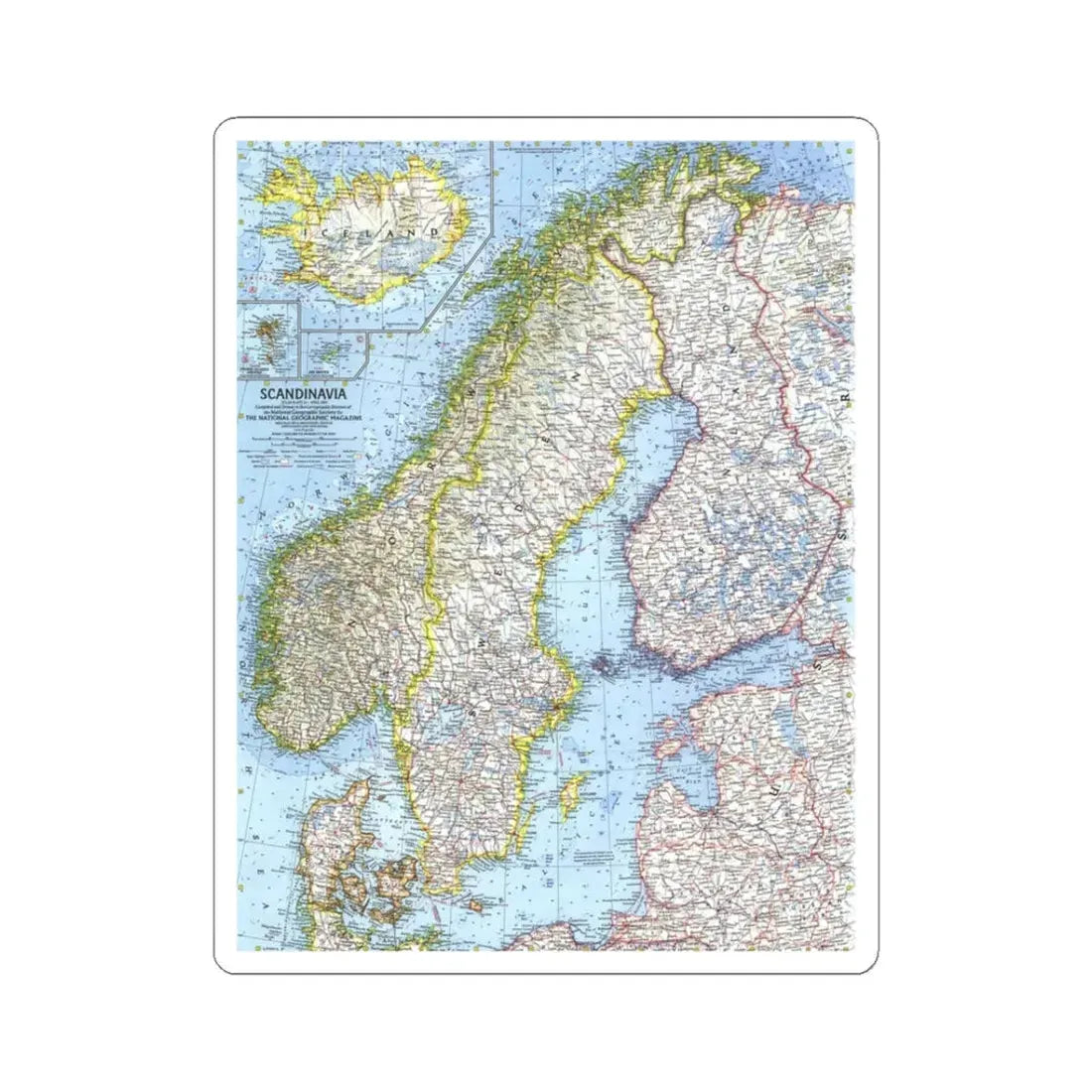 Scandinavia (1963) (Map) STICKER Vinyl Kiss-Cut Decal 3 Inch White - The Sticker Space