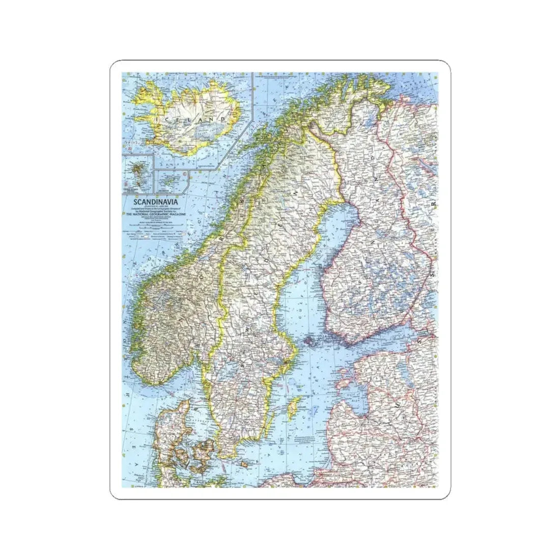 Scandinavia (1963) (Map) STICKER Vinyl Kiss-Cut Decal 4 Inch White - The Sticker Space