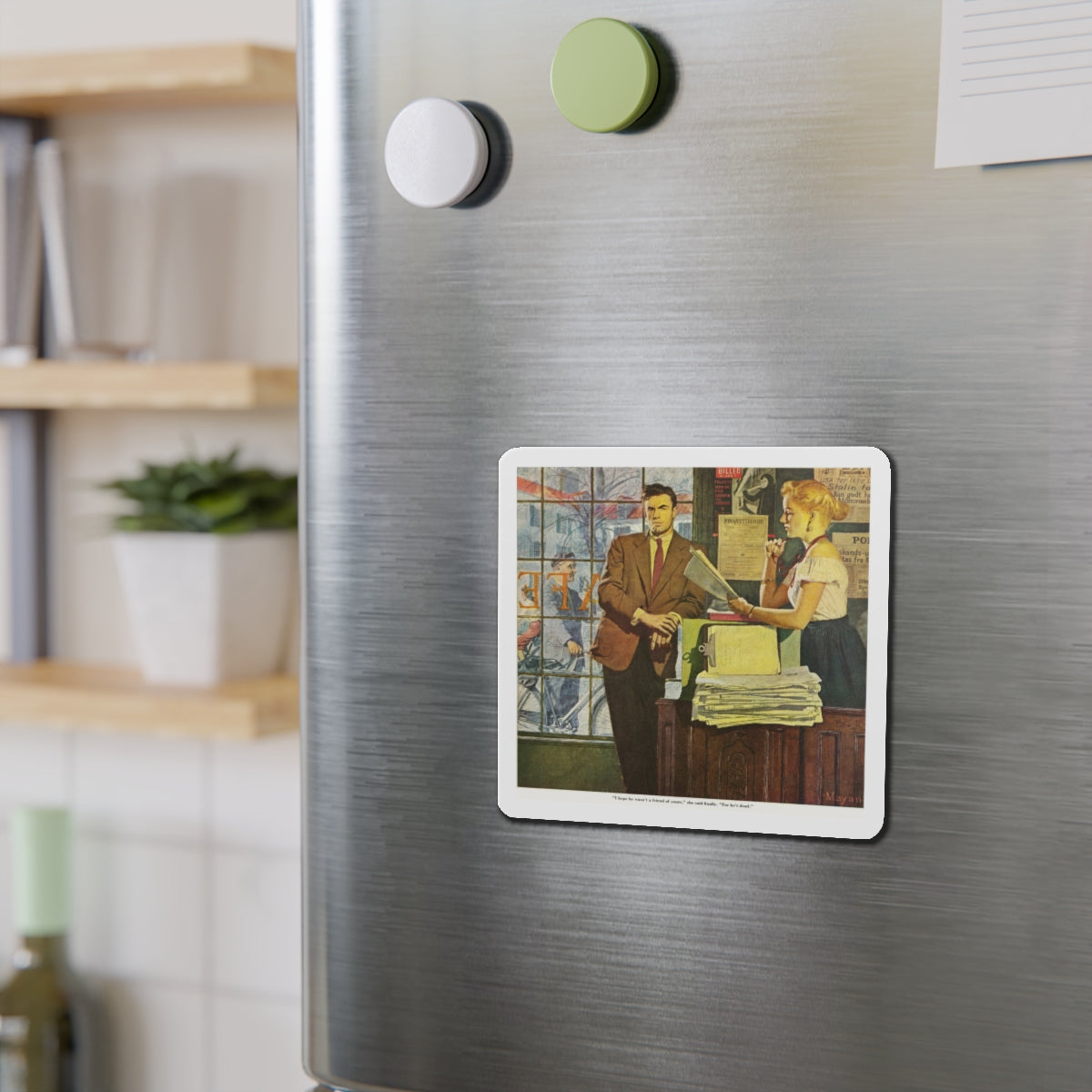 Scandinavian Noir, the Saturday Evening Post, 1954 (Magazine Illustration) Refrigerator Magnet-The Sticker Space