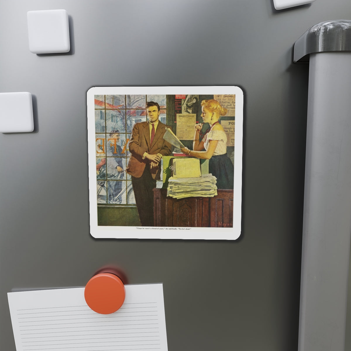 Scandinavian Noir, the Saturday Evening Post, 1954 (Magazine Illustration) Refrigerator Magnet-The Sticker Space