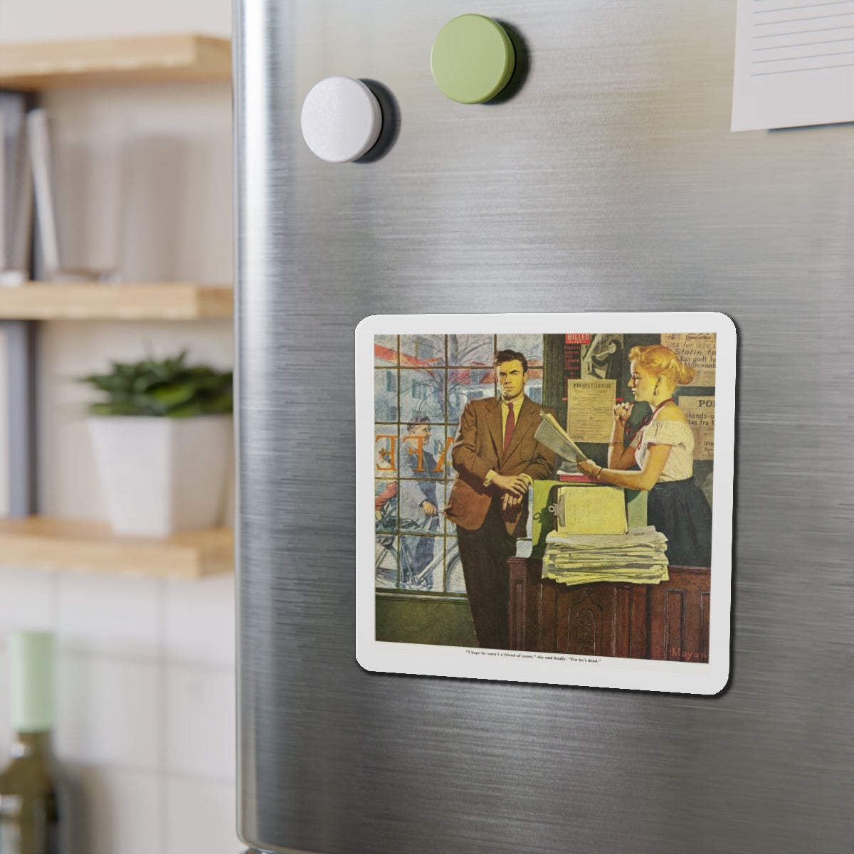 Scandinavian Noir, the Saturday Evening Post, 1954 (Magazine Illustration) Refrigerator Magnet-The Sticker Space