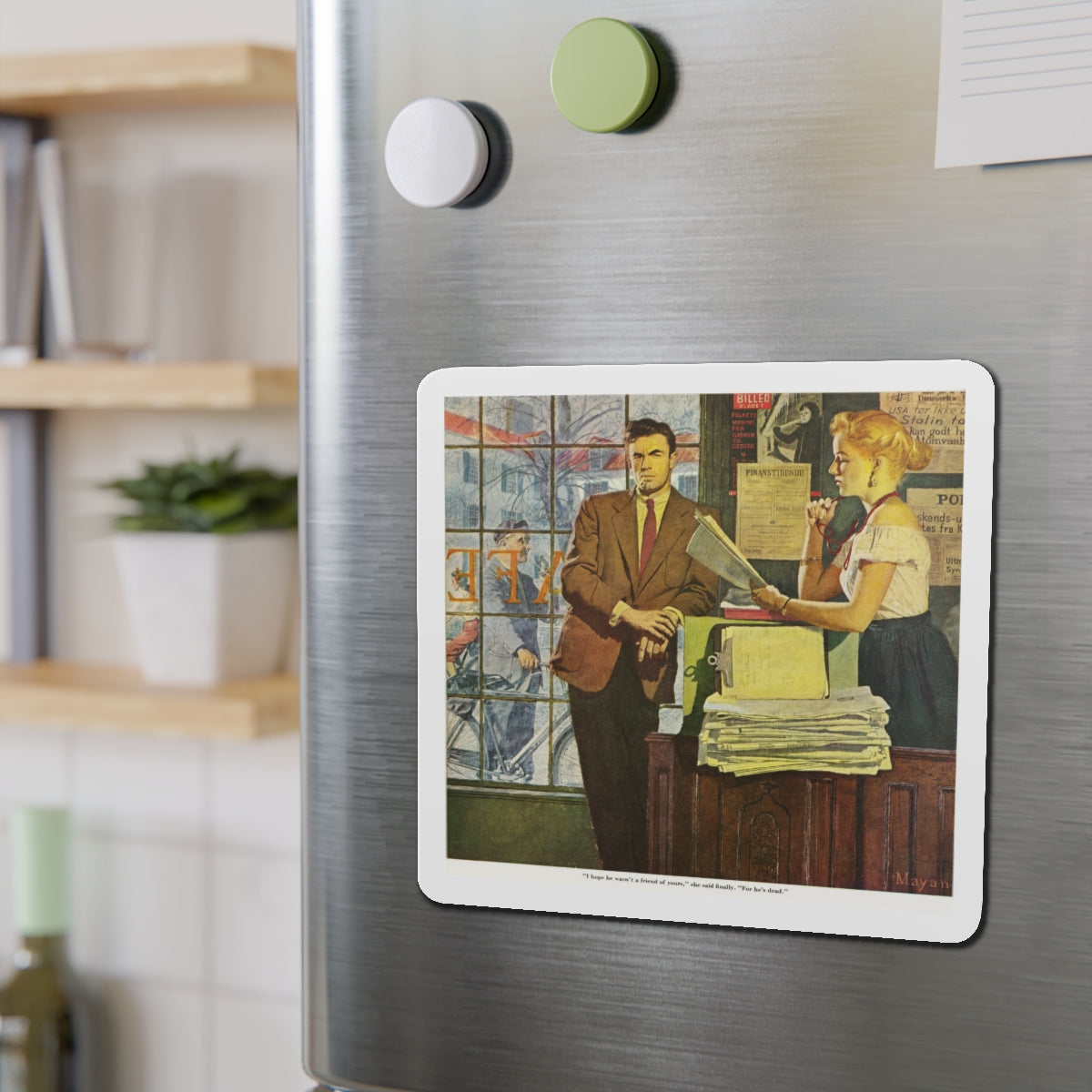 Scandinavian Noir, the Saturday Evening Post, 1954 (Magazine Illustration) Refrigerator Magnet-The Sticker Space