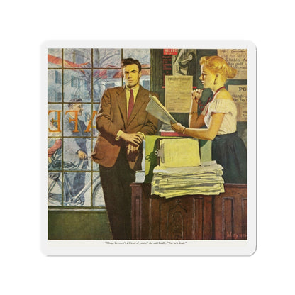 Scandinavian Noir, the Saturday Evening Post, 1954 (Magazine Illustration) Refrigerator Magnet-2" x 2"-The Sticker Space