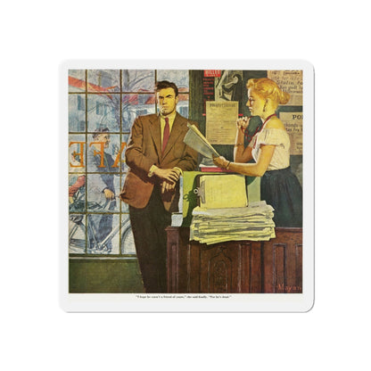 Scandinavian Noir, the Saturday Evening Post, 1954 (Magazine Illustration) Refrigerator Magnet-4" x 4"-The Sticker Space