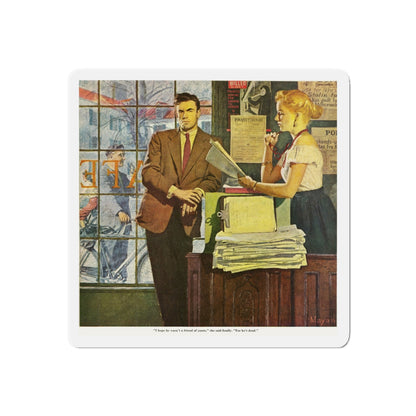 Scandinavian Noir, the Saturday Evening Post, 1954 (Magazine Illustration) Refrigerator Magnet-5" x 5"-The Sticker Space