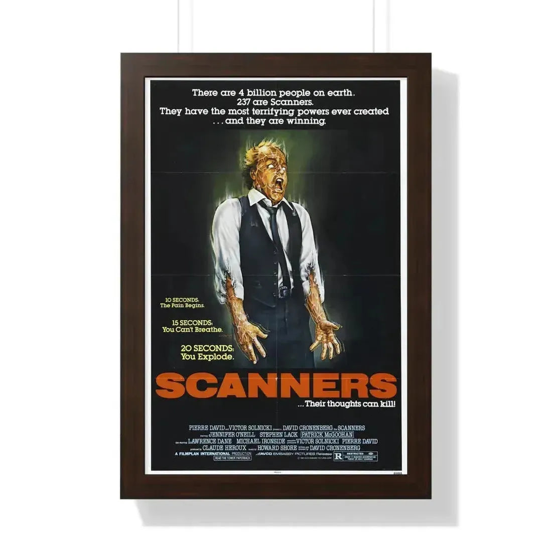 SCANNERS 1981 - Framed Movie Poster 16″ x 24″ Walnut - The Sticker Space