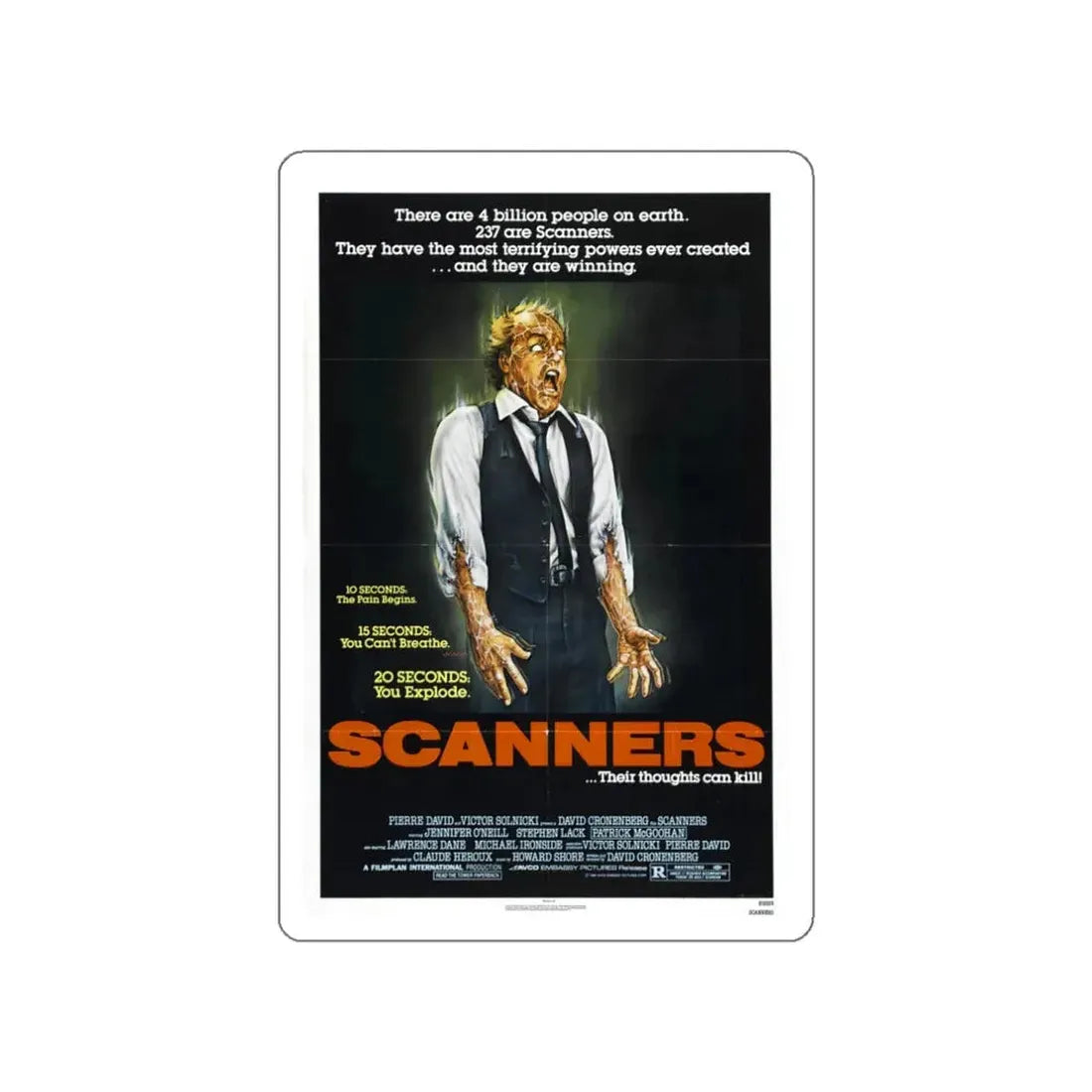 SCANNERS 1981 Movie Poster STICKER Vinyl Die-Cut Decal 3 Inch - The Sticker Space