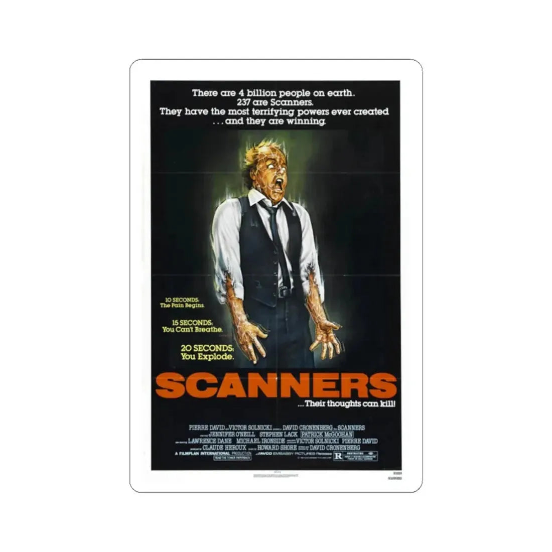 SCANNERS 1981 Movie Poster - STICKER Vinyl Kiss-Cut Decal 2 Inch White - The Sticker Space