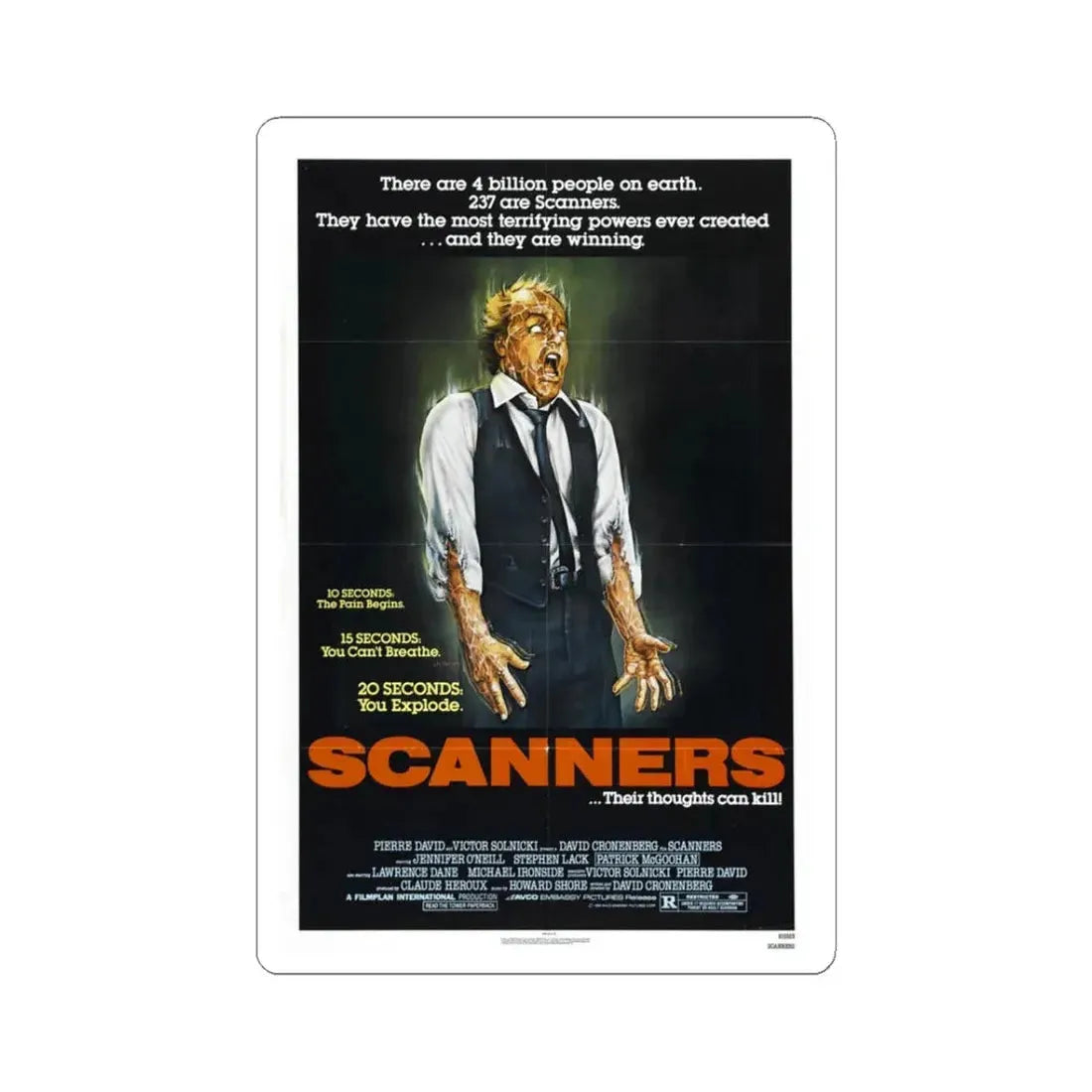 SCANNERS 1981 Movie Poster - STICKER Vinyl Kiss-Cut Decal 3 Inch White - The Sticker Space