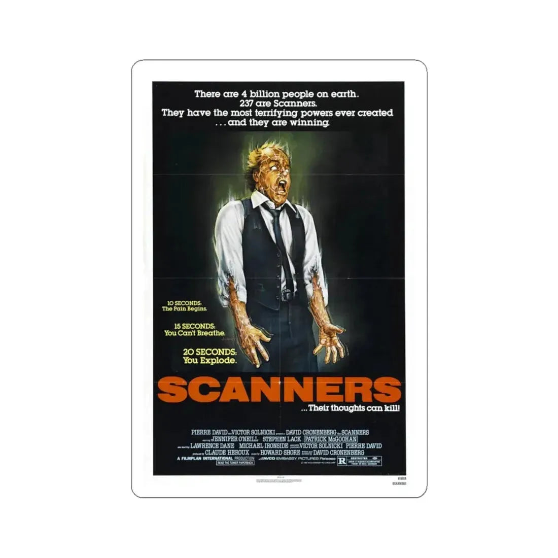 SCANNERS 1981 Movie Poster - STICKER Vinyl Kiss-Cut Decal 4 Inch White - The Sticker Space