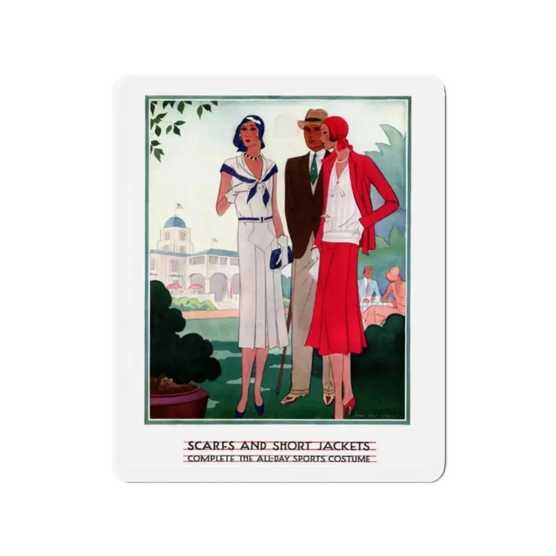 Scarfs And Short Jackets, McCall's magazine, April 1930 (Magazine Illustration) Refrigerator Magnet 2 Inch Die-Cut - The Sticker Space