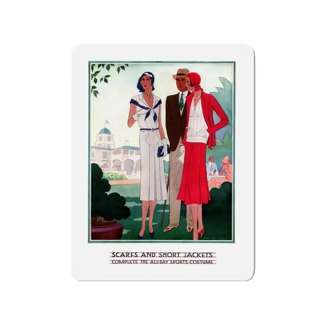 Scarfs And Short Jackets, McCall's magazine, April 1930 (Magazine Illustration) Refrigerator Magnet 3 Inch Die-Cut - The Sticker Space