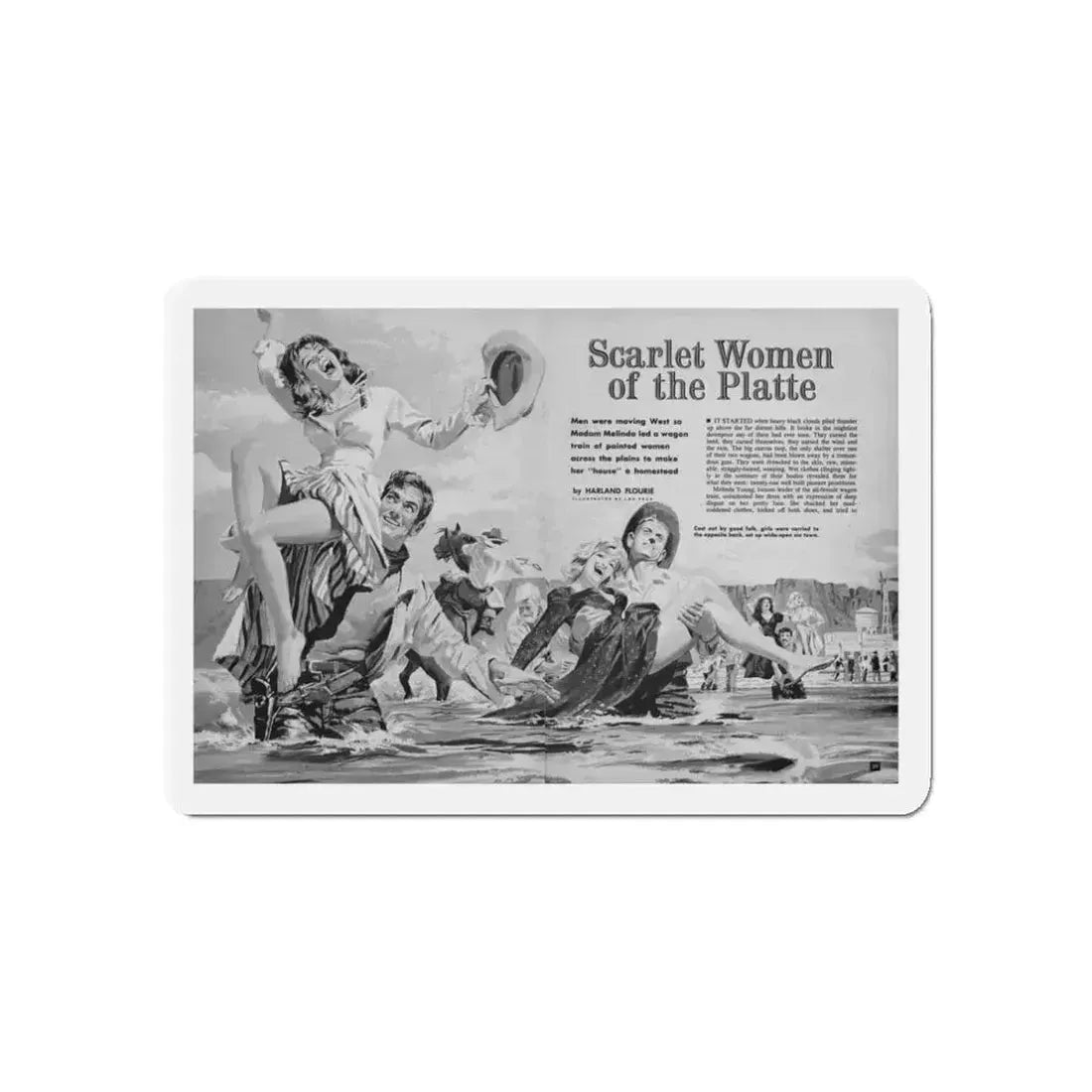Scarlet Women of the Platte, True Adventures, December 1960 (Magazine Illustration) Refrigerator Magnet 3 Inch Die-Cut - The Sticker Space