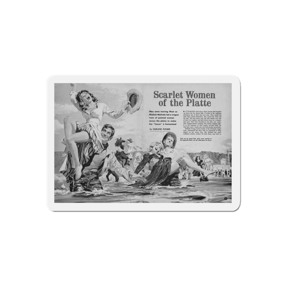 Scarlet Women of the Platte, True Adventures, December 1960 (Magazine Illustration) Refrigerator Magnet-5" x 5"-Die-Cut-1 pc-The Sticker Space