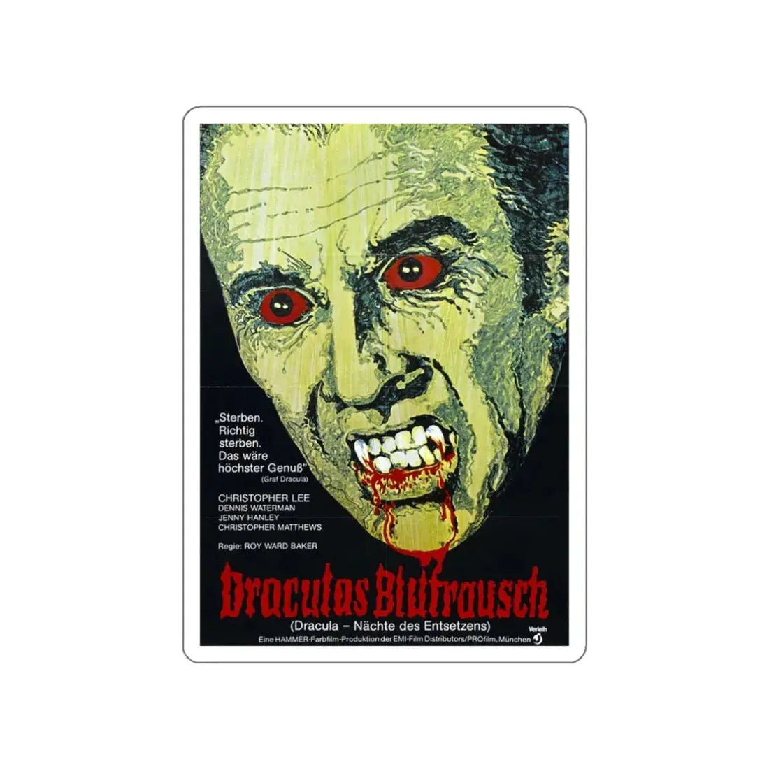 SCARS OF DRACULA (GERMAN) 1970 Movie Poster STICKER Vinyl Die-Cut Decal - The Sticker Space