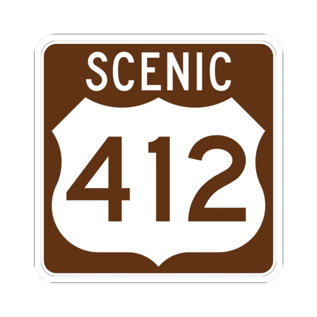 Scenic US 412 (Oklahoma) (Road Sign) STICKER Vinyl Kiss-Cut Decal 2 Inch White - The Sticker Space