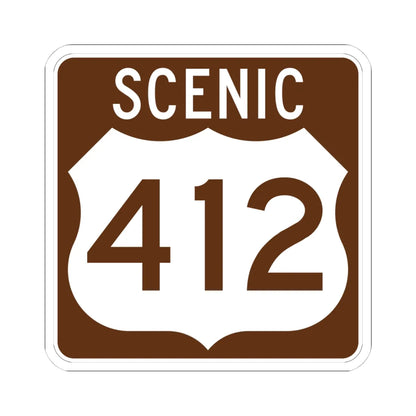 Scenic US 412 (Oklahoma) (Road Sign) STICKER Vinyl Kiss-Cut Decal 4 Inch White - The Sticker Space