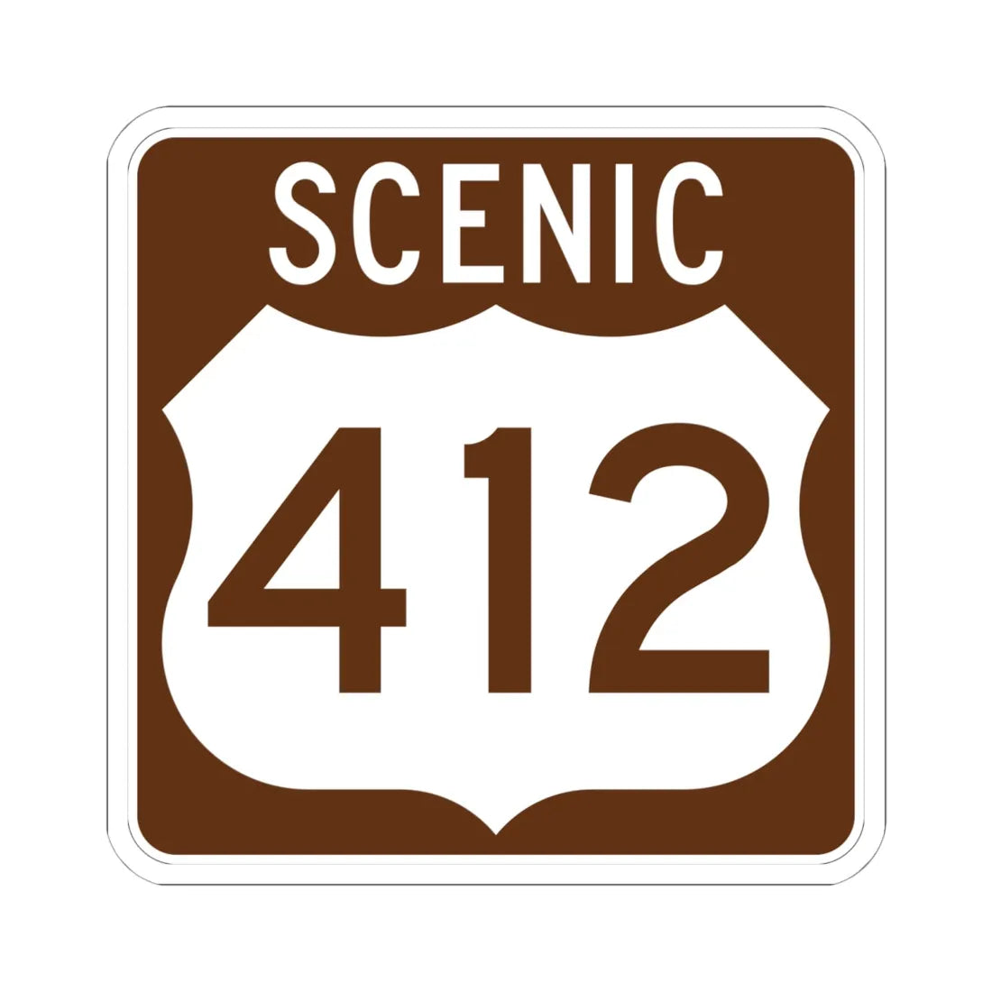 Scenic US 412 (Oklahoma) (Road Sign) STICKER Vinyl Kiss-Cut Decal 6 Inch White - The Sticker Space