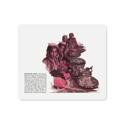 Scetchbook of the Orient (5) - Katmandu, Nepal, Cosmopolitan, March 1958 (Magazine Illustration) Refrigerator Magnet 4 Inch Die-Cut - The Sticker Space