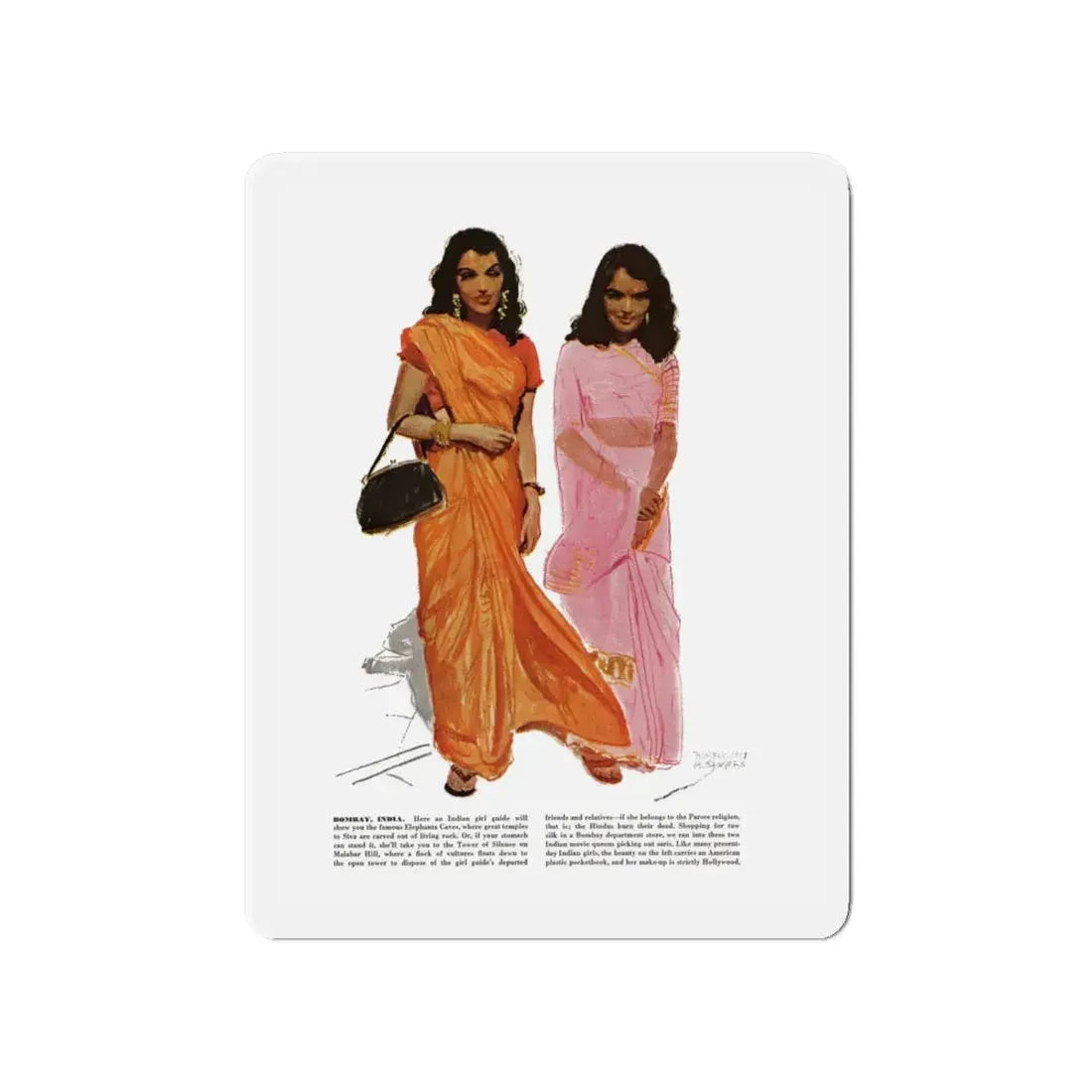 Scetchbook of the Orient (6) - Bombay, India, Cosmopolitan, March 1958 (Magazine Illustration) Refrigerator Magnet - The Sticker Space