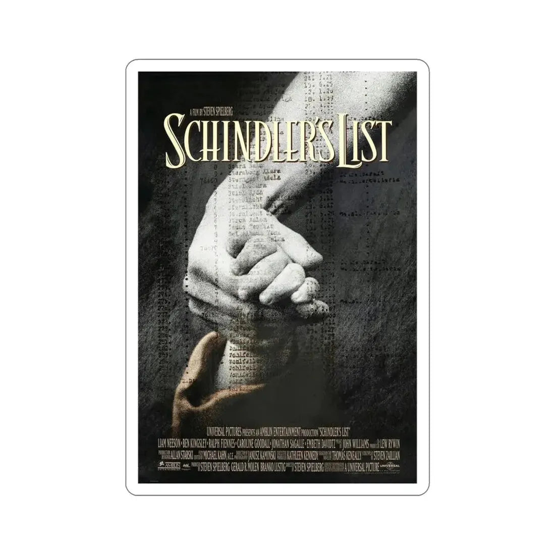 Schindlers List 1993 Movie Poster STICKER Vinyl Die-Cut Decal 5 Inch - The Sticker Space